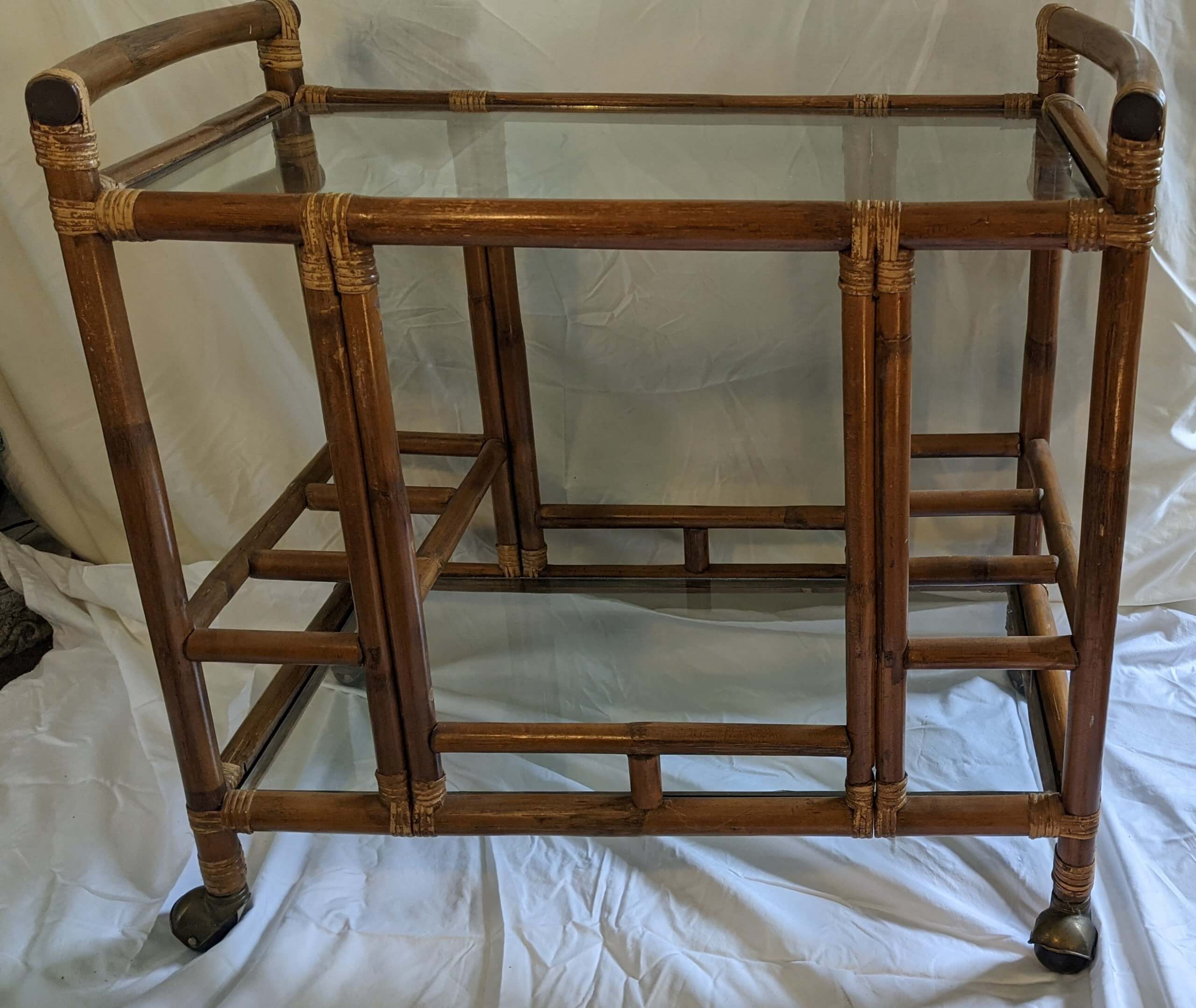 Mid Century Bamboo & Glass Bar Cart - Ithaca Vintage
